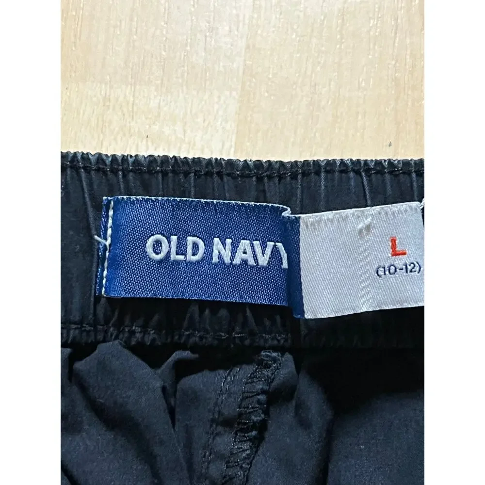 Old Navy Cargo Pants Youth L 10-12 Black Wide Leg Utility Y2K Baggy Skater hike